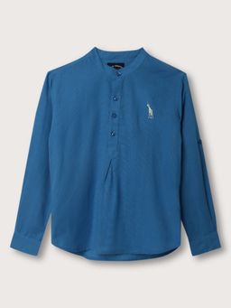 Blue Giraffe - Boys Blue Solid Collar Shirt