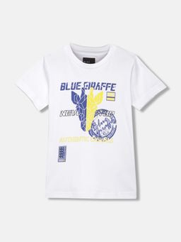 Blue Giraffe - Boys White Print Round Neck Short Sleeves T-Shirt