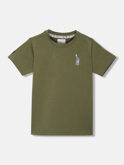 Blue Giraffe - Boys Olive Solid Round Neck Short Sleeves T-Shirt