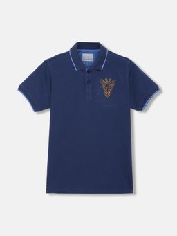 Blue Giraffe - Boys Navy Blue Printed Polo Collar Short Sleeves T-Shirt
