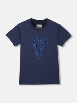 Blue Giraffe - Boys Navy Blue Printed Round Neck Short Sleeves T-Shirt
