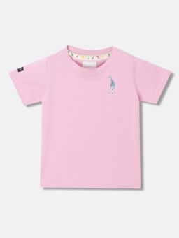 Blue Giraffe - Boys Pink Solid Round Neck Short Sleeves T-Shirt