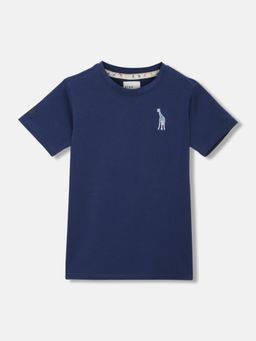 Blue Giraffe - Boys Navy Blue Solid Round Neck Short Sleeves T-Shirt