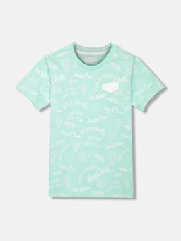 Blue Giraffe - Boys Green Typography Round Neck Short Sleeves T-Shirt