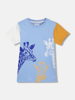 Blue Giraffe - Boys Blue Print Round Neck Short Sleeves T-Shirt