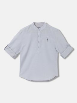 Blue Giraffe - Boys Grey Solid Band Collar Full Sleeves Shirt