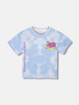 Blue Giraffe - Girls Blue Tie & Dye Round Neck Short Sleeves T-Shirt