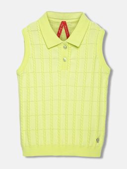 Blue Giraffe - Girls Yellow Solid Polo Sleeveless Top