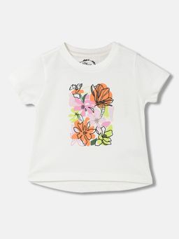 Blue Giraffe - Girls White Printed Round Neck Short Sleeves T-Shirt