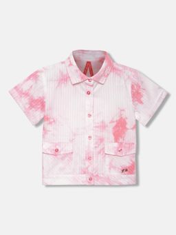 Blue Giraffe - Girls White Tie & Dye Spread Collar Cap Sleeves Shirt