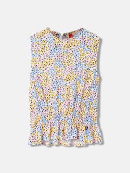 Blue Giraffe - Girls Multi Printed Round Neck Sleeveless Top