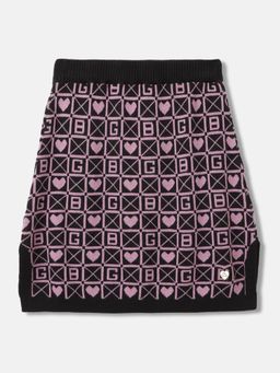 Blue Giraffe - Girls Black Typography Regular Fit Skirt