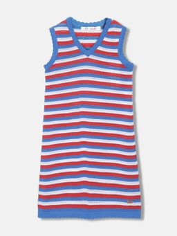 ELLE - Girls Multi Striped V Neck Sleeveless Dress