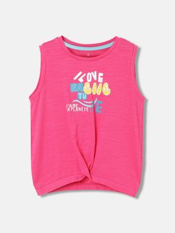 ELLE - Girls Pink Typography Round Neck Sleeveless T-Shirt