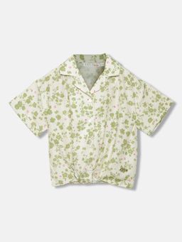 ELLE - Girls Green Floral Print Resort Collar Short Sleeves Shirt
