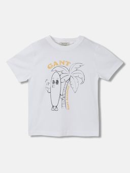 GANT - Boys White Printed Round Neck Short Sleeves T-Shirt