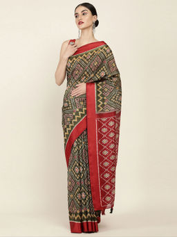 Soch - Printed Silk Blend Saree with Unstitched Blouse