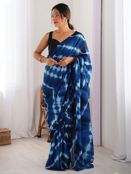 Akhilam - Womens Georgette Navy Blue Tie & Dye Designer Saree with Unstitched Blouse