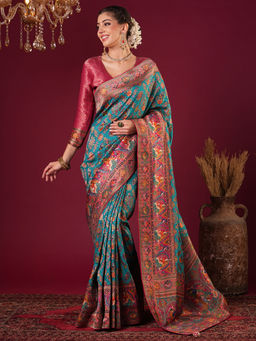 Akhilam - Womens Viscose Silk Blue Woven Design Saree with Unstitched Blouse