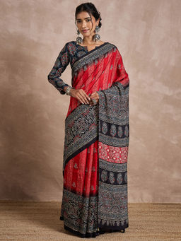 Akhilam - Womens Viscose Silk Red Printed Designer Saree with Unstitched Blouse