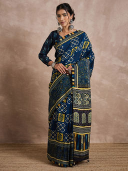 Akhilam - Womens Viscose Silk Teal Printed Designer Saree with Unstitched Blouse