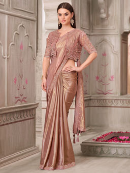 Akhilam - Womens Satin Silk Mauve Embellished Designer Saree with Unstitched Blouse