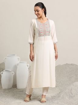 Libas - Off White Yoke Design Rayon Straight Kurtas for Women