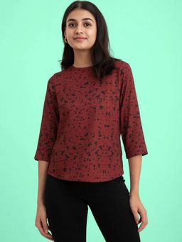 FABLE STREET - Printed Round Neck Top - Red