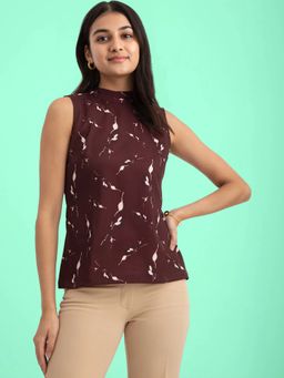 FABLE STREET - Printed High Neck Top - Maroon