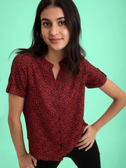 FABLE STREET - Floral Printed V-Neck Top - Red
