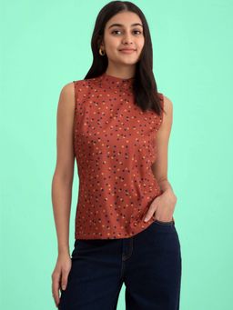 FABLE STREET - Polka Dot High Neck Top - Rust