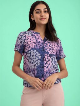FABLE STREET - Floral Printed V-Neck Top - Purple