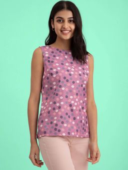 FABLE STREET - Polka Dot Boat Neck Top - Purple