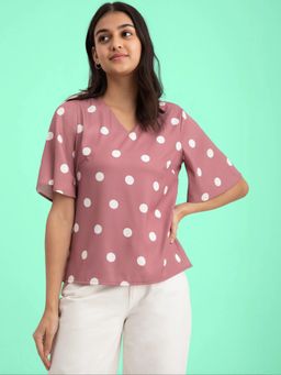 FABLE STREET - Polka Bell Sleeves Top - Pink