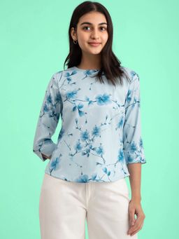 FABLE STREET - Floral Round Neck Top - Blue