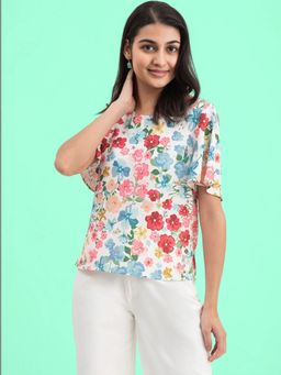 FableStreet - Floral Print Bell Sleeves Top - Multi Color