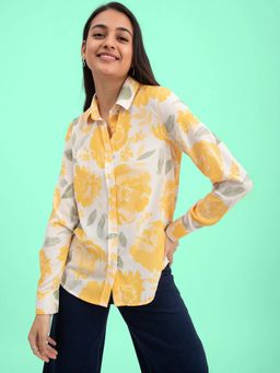 FableStreet - Floral Print Collared Shirt - White