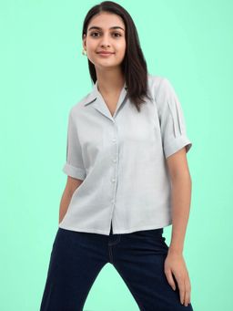FABLE STREET - Linen Pleat Detail Shirt - Blue