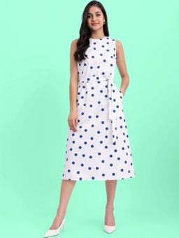 FableStreet - Cotton Polka Dot Dress - White And Blue (Set of 2)