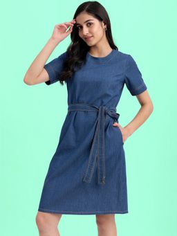 FABLE STREET - Denim Round Neck Dress - Navy Blue (Set of 2)