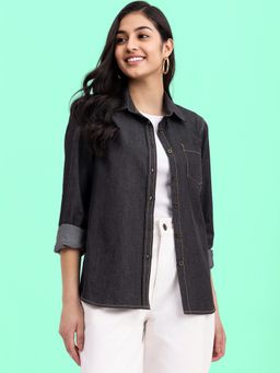 FableStreet - Denim Collared Shirt - Black