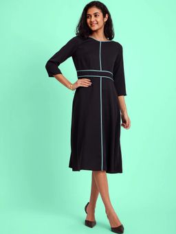 FableStreet - Colour Block Solid Dress - Black And Sap Green