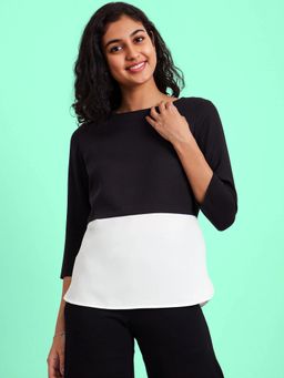 FableStreet - Boat Neck Colour Block Top - Black And White