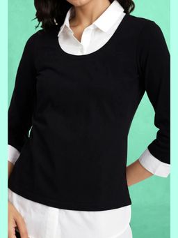 FableStreet - Cotton Colour Block Tee - Black And White