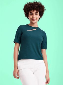 FABLE STREET - Cutout Rib Knit Top - Green