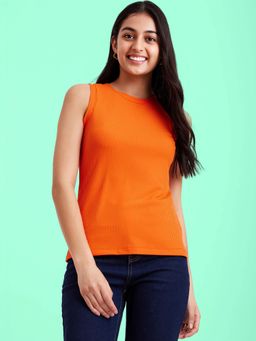 FABLE STREET - Round Neck Rib Knit Top - Orange