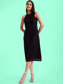FABLE STREET - Halter Neck with Lace Pattern Black Dress