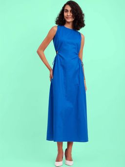 FABLE STREET - Linen Cutout Detail Dress - Blue