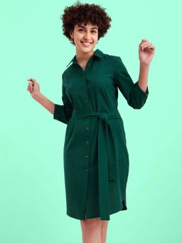 FableStreet - Linen Classic Shirt Dress - Green (Set of 2)