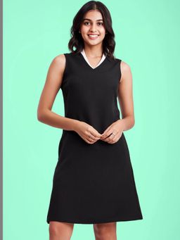 FABLE STREET - Colour Block A Line Dress - Black